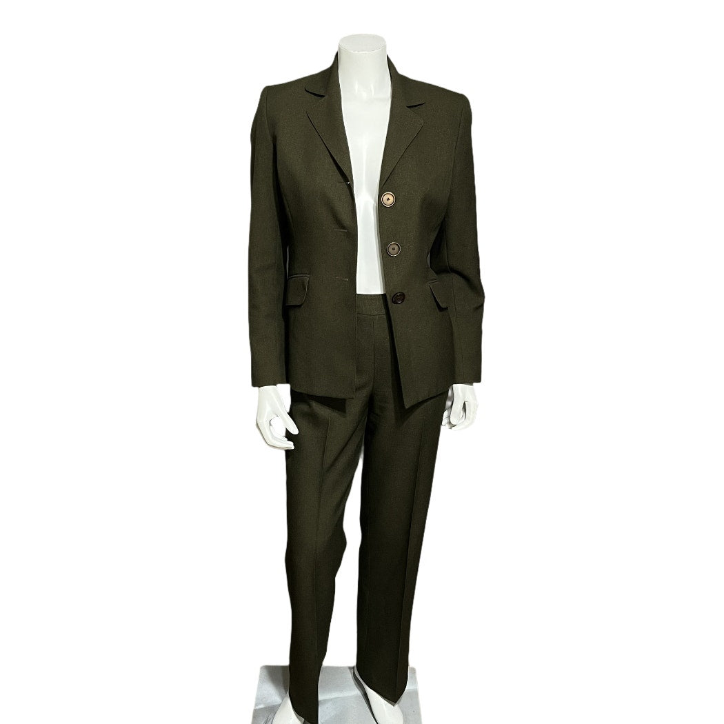 Jones Studio Army Green 2 Pc Career 3 Button Blazer & Pant Suit Sz-6