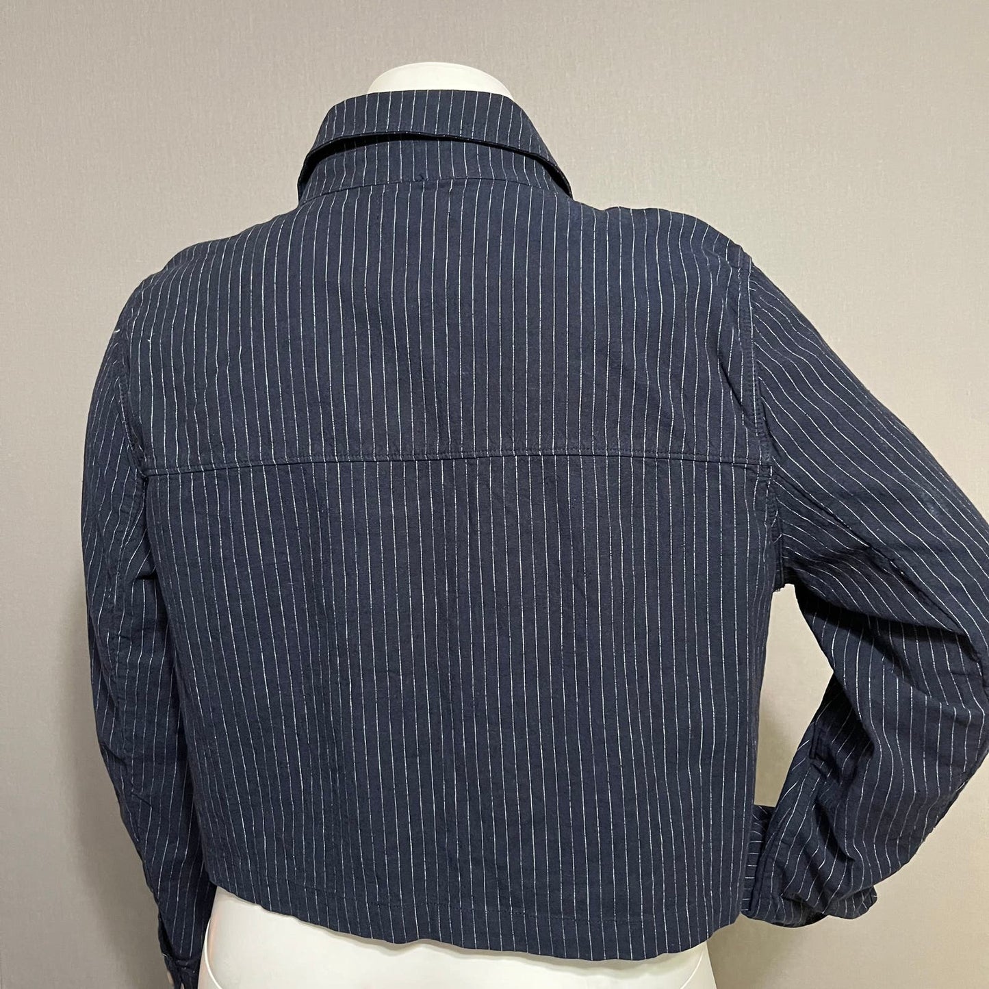 Lane Bryant Navy Linen / Cotton Striped Lightweight Jacket Sz-18