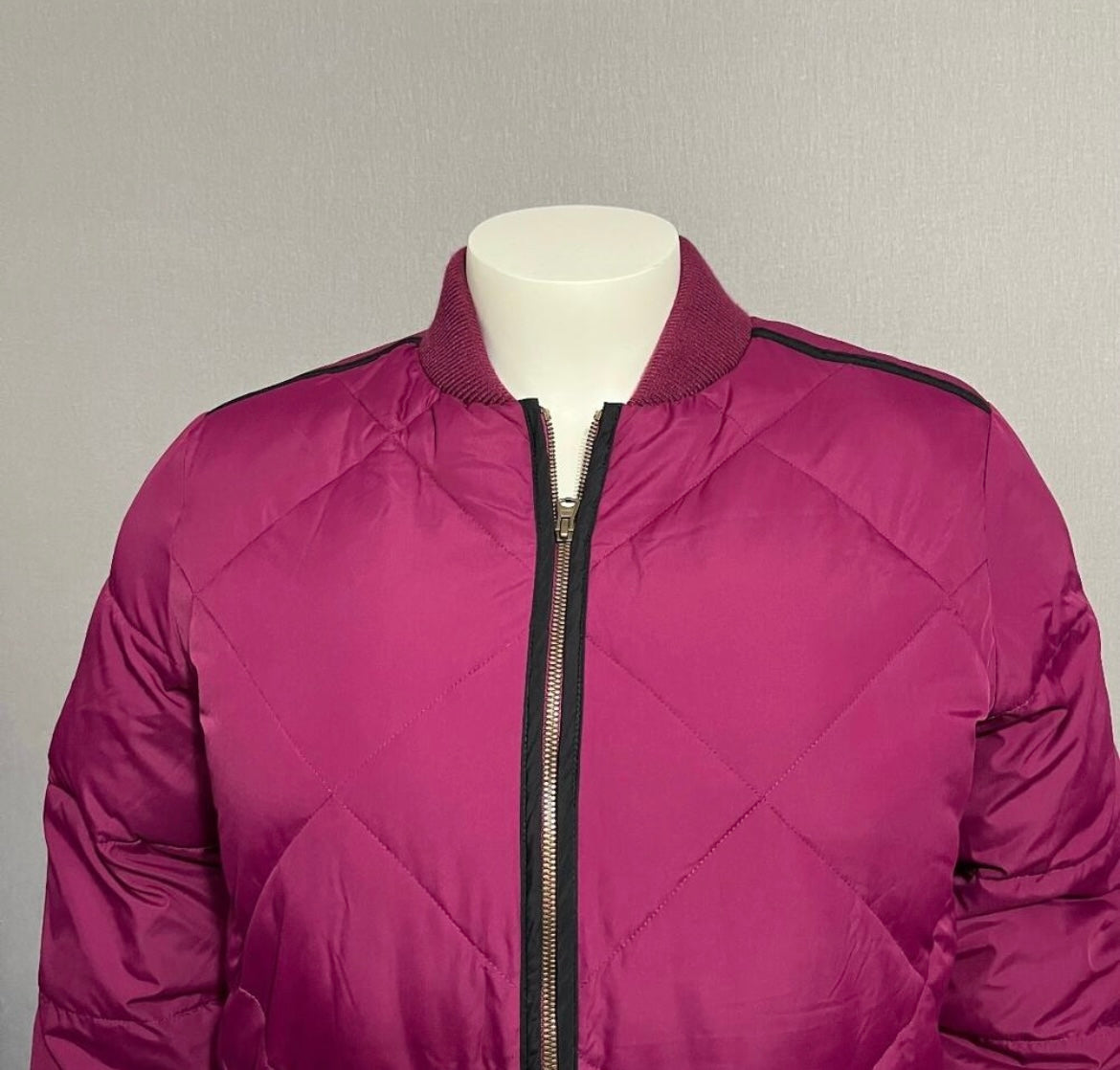 Lands End Pink Puffer Zip Up Bomber Quilted Jacket Sz-XL (18)
