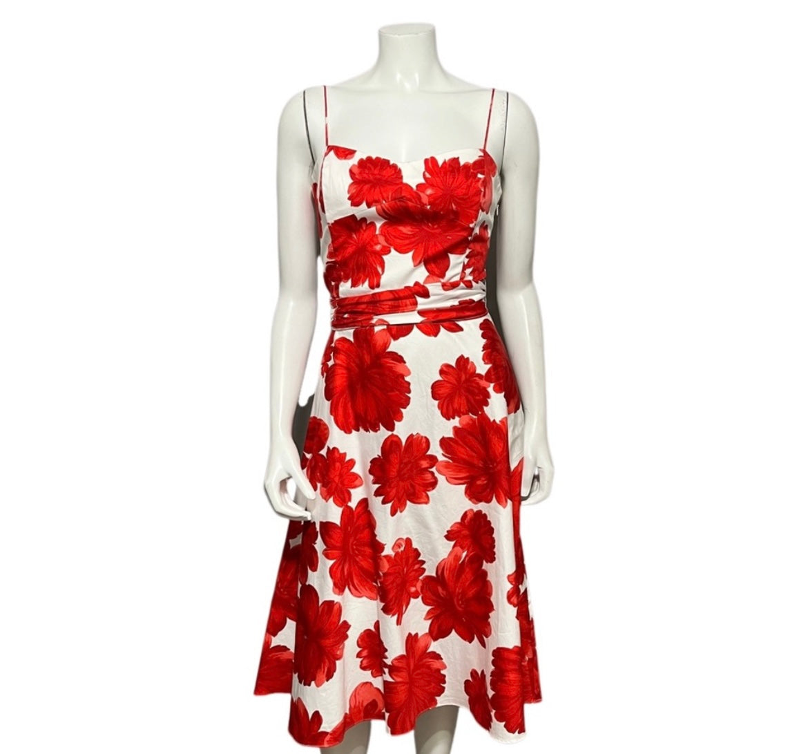 Coldwater Creek 100% Cotton Red & White Floral Spaghetti Dress Sz-12