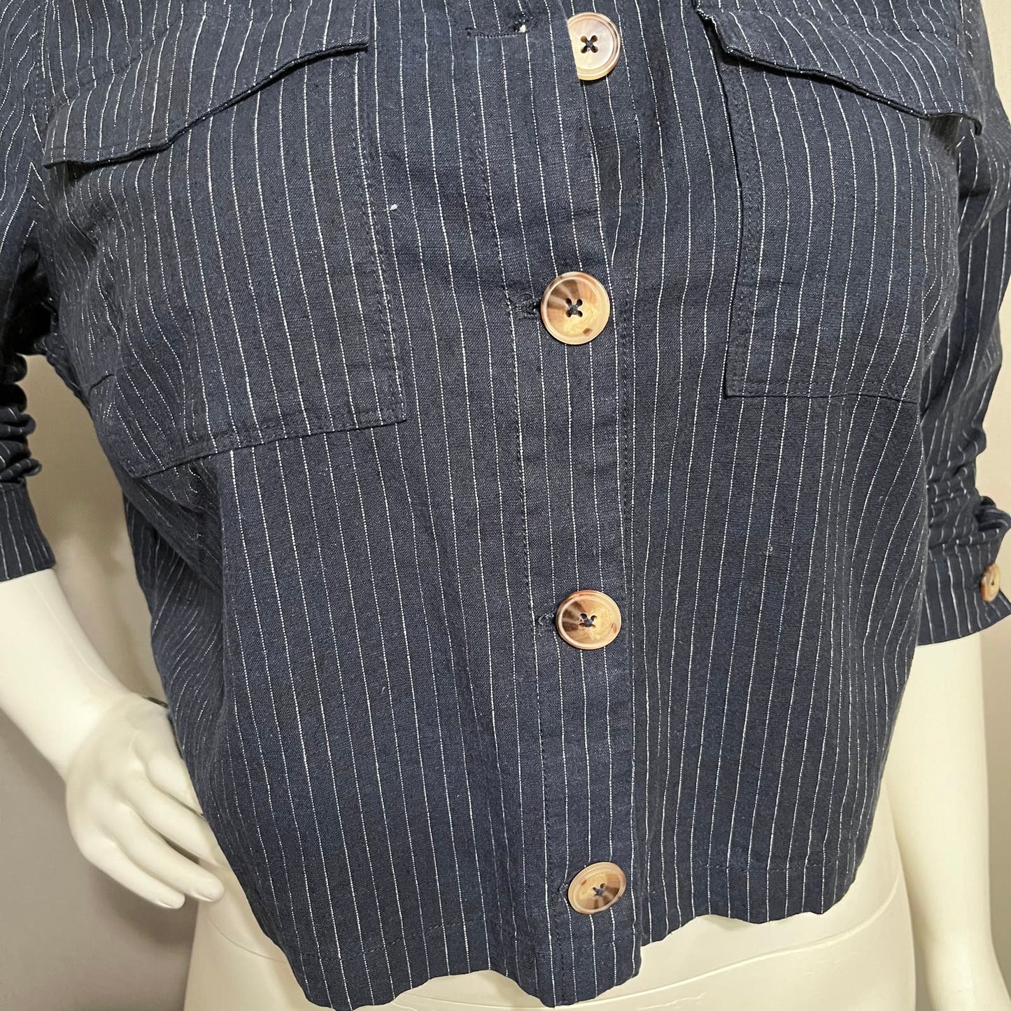 Lane Bryant Navy Linen / Cotton Striped Lightweight Jacket Sz-18