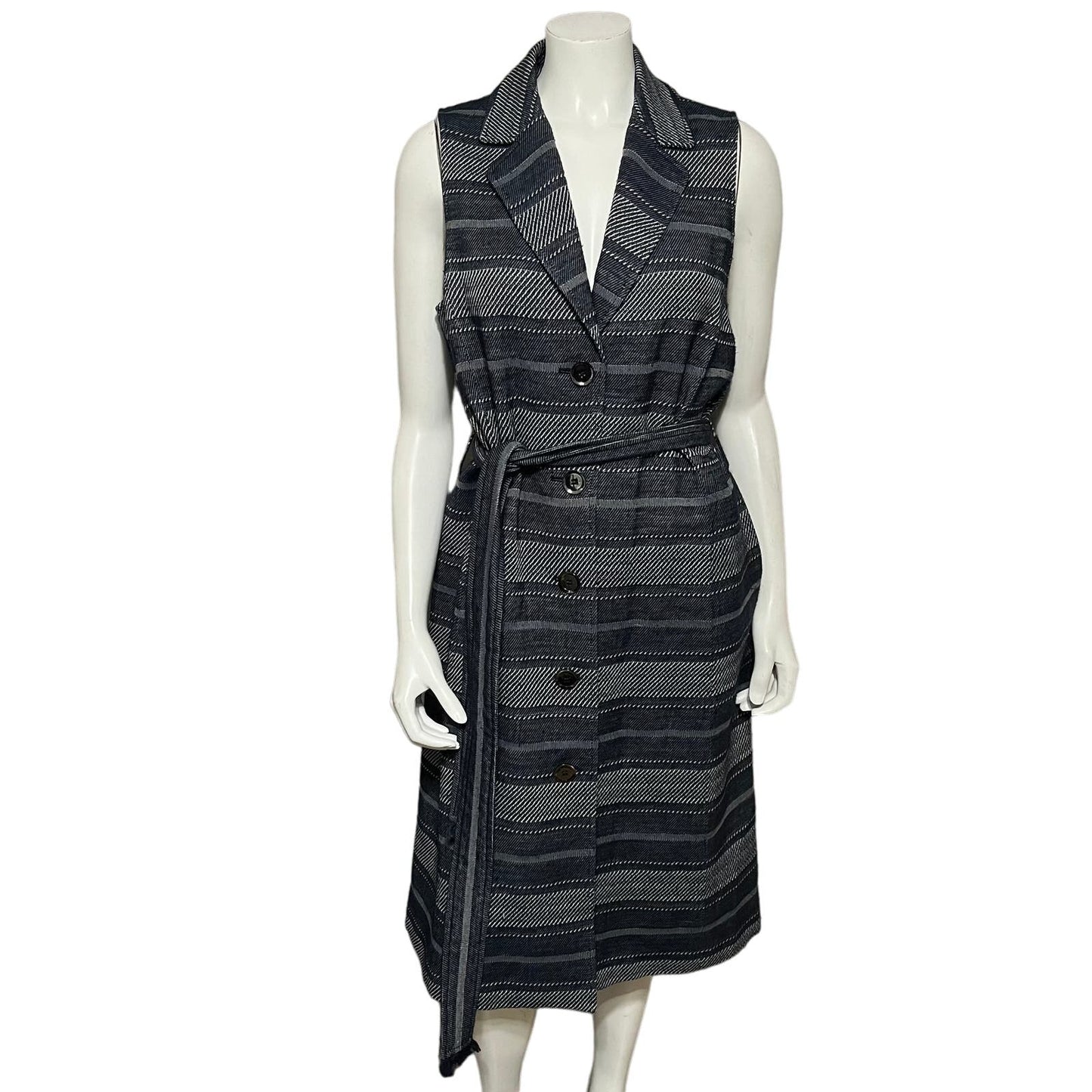 W By Worth Blue Striped Sleeveless Duster Vest Jacket Sz-Medium
