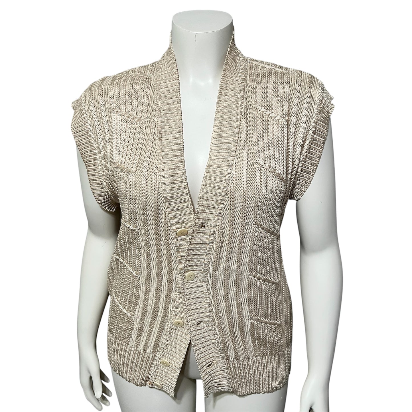 Dunhill 100% Silk Pastel Sleeveless Vest Cardigan Sz-Small