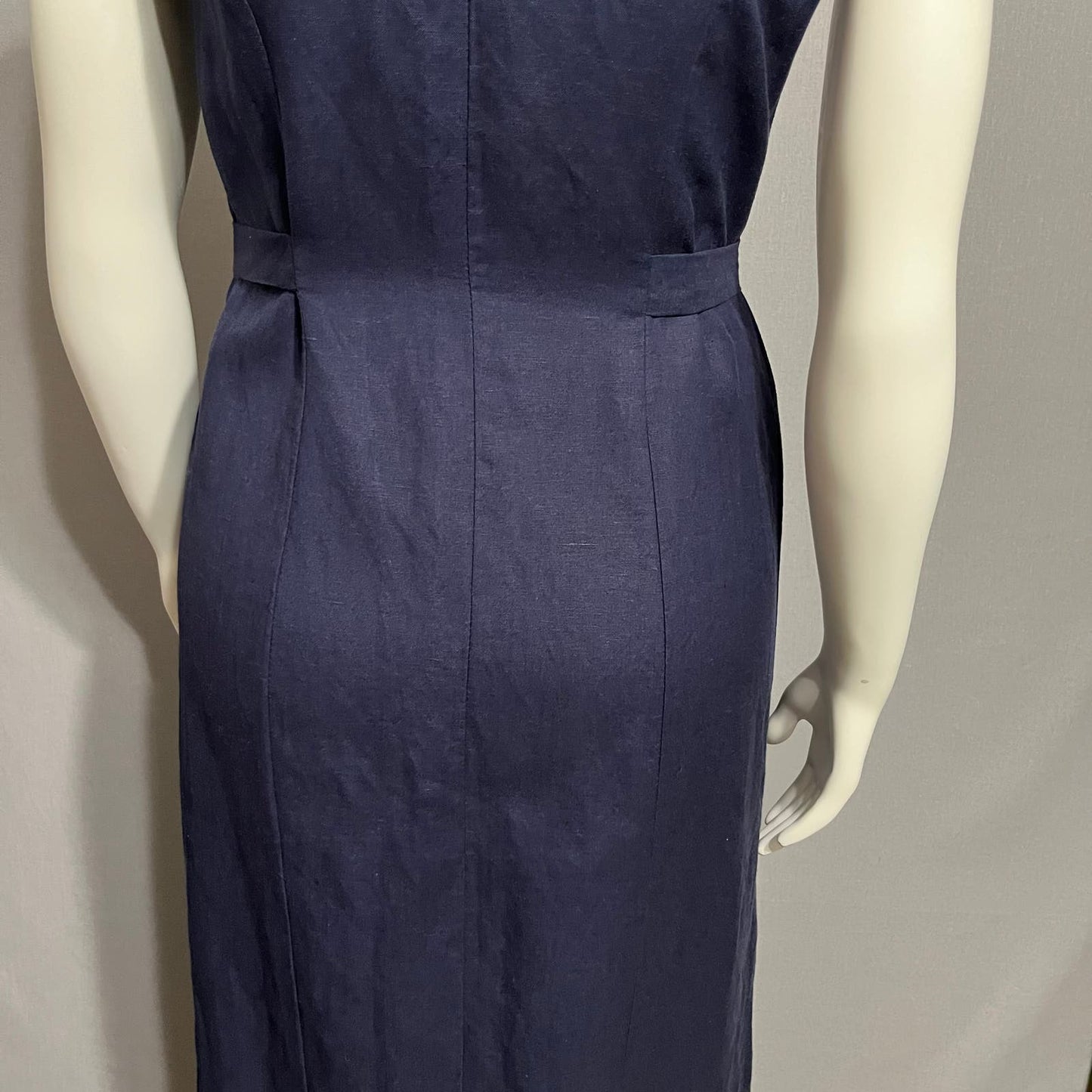 CH Signature Navy Linen Cotton Maxi Sleeveless Button Front Dress Sz-Small