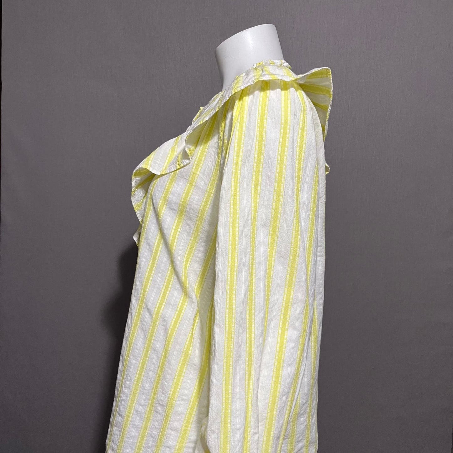 Loft Yellow Stripe Ruffle Collar 100% Cotton Button Front Shirt Sz-XL