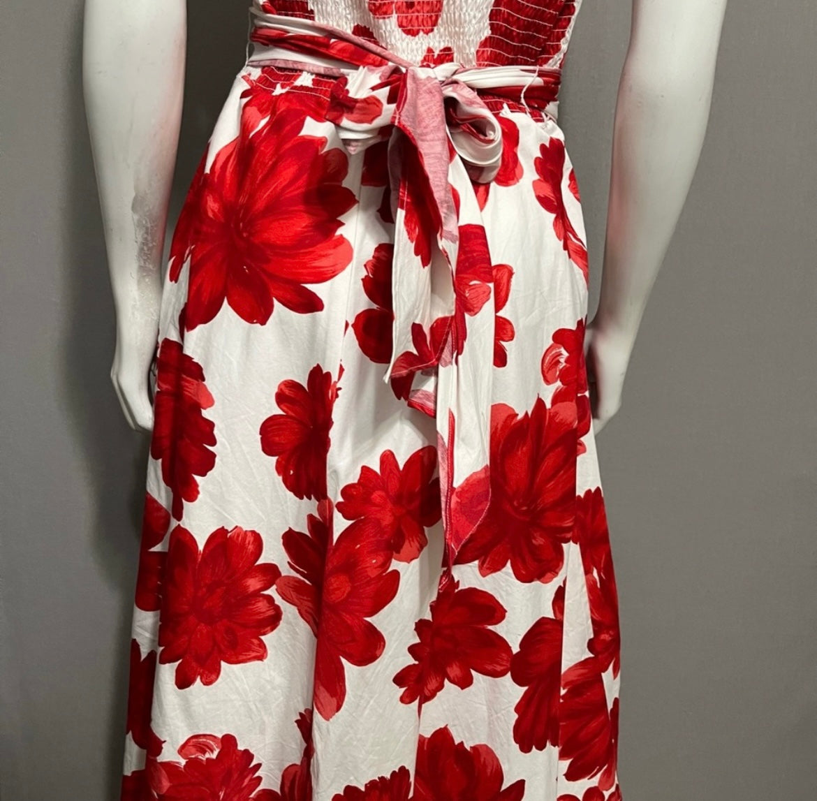Coldwater Creek 100% Cotton Red & White Floral Spaghetti Dress Sz-12