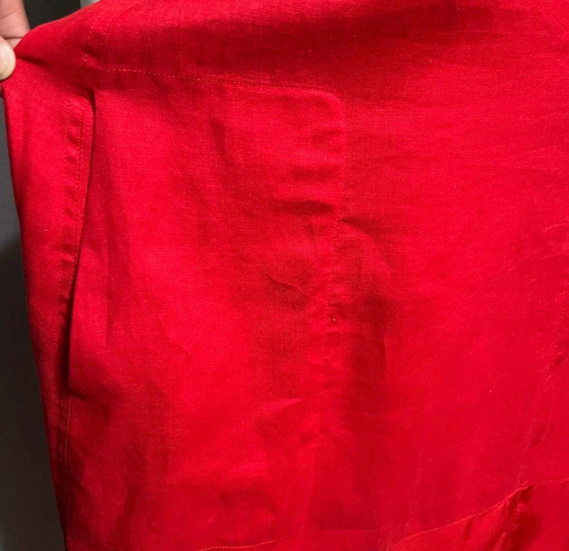 Sundance Red 100% Linen V-Neck Flare With Silk Trim Tie Dress Sz-Large