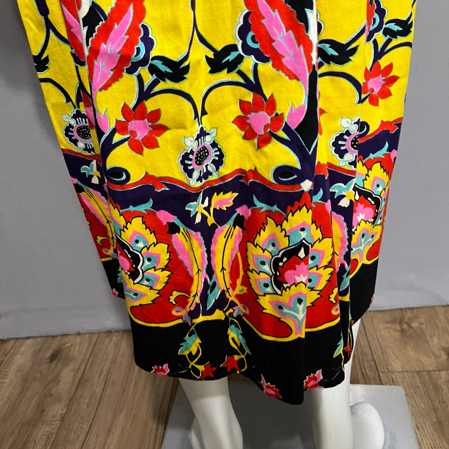 Vintage Floral Yellow Cotton Maxi Fit & Flare Dress Sz-XS