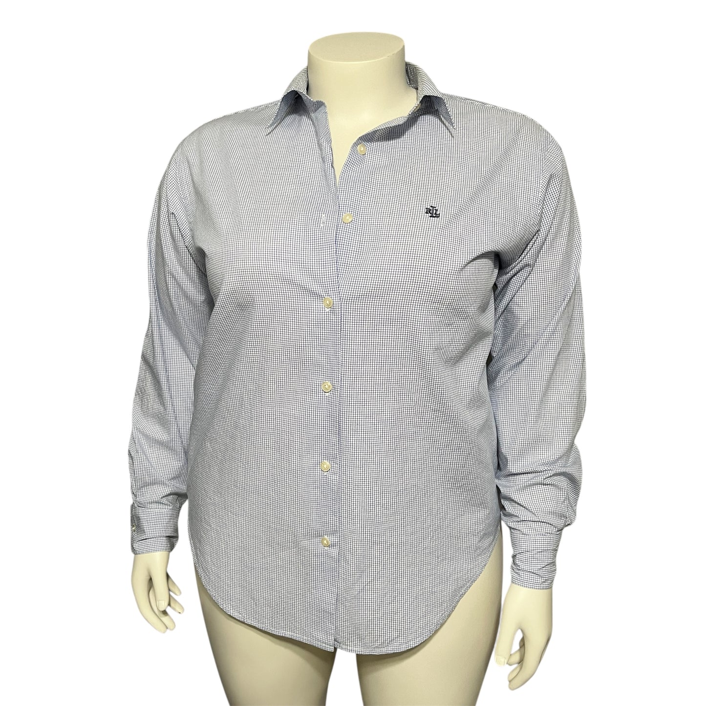 Lauren Ralph Lauren 100% Cotton Blue Checkered Print Shirt Sz-16