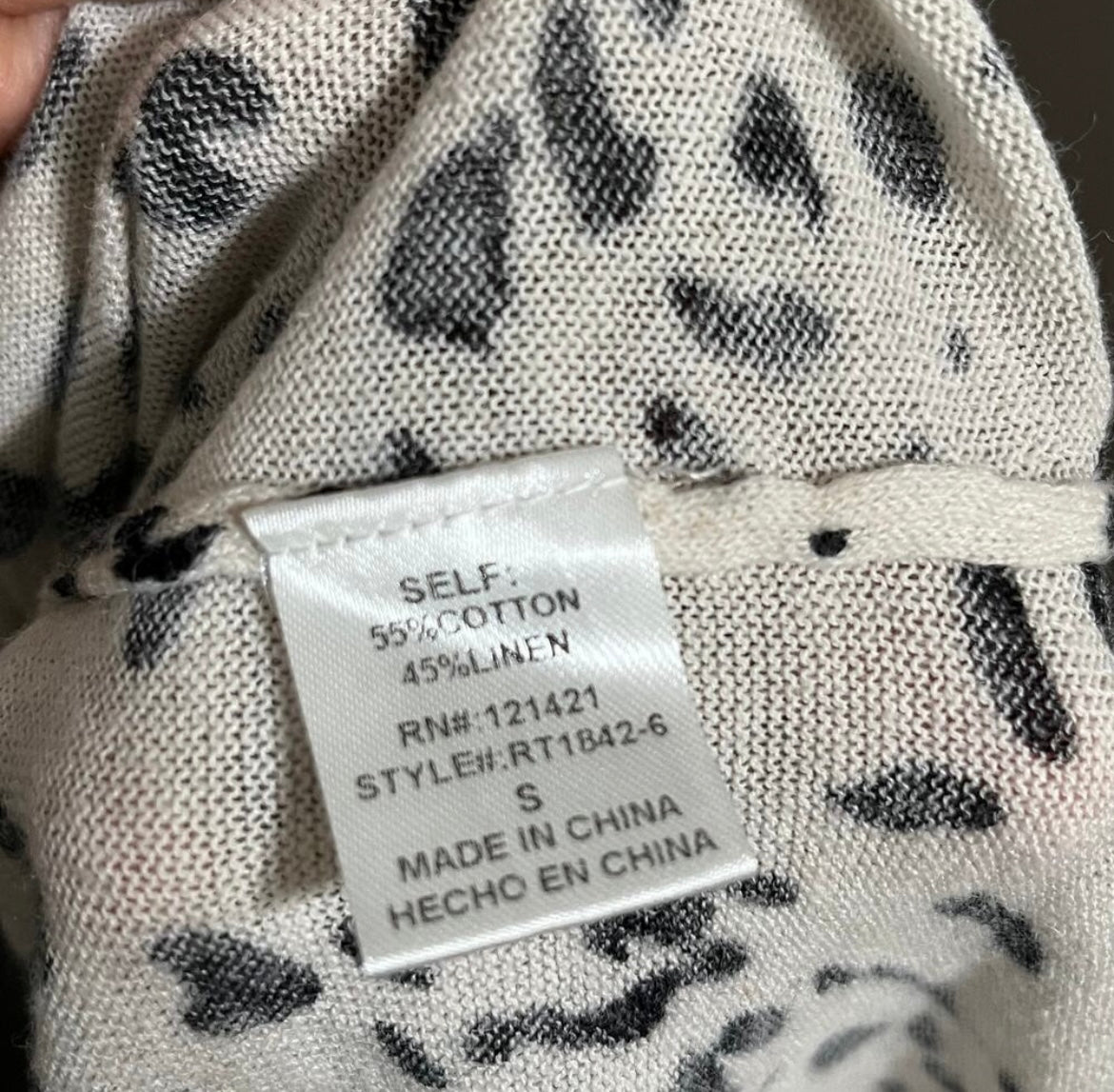 Ellison Cotton Linen Leopard Print V-Neck Sweater Sz-Small