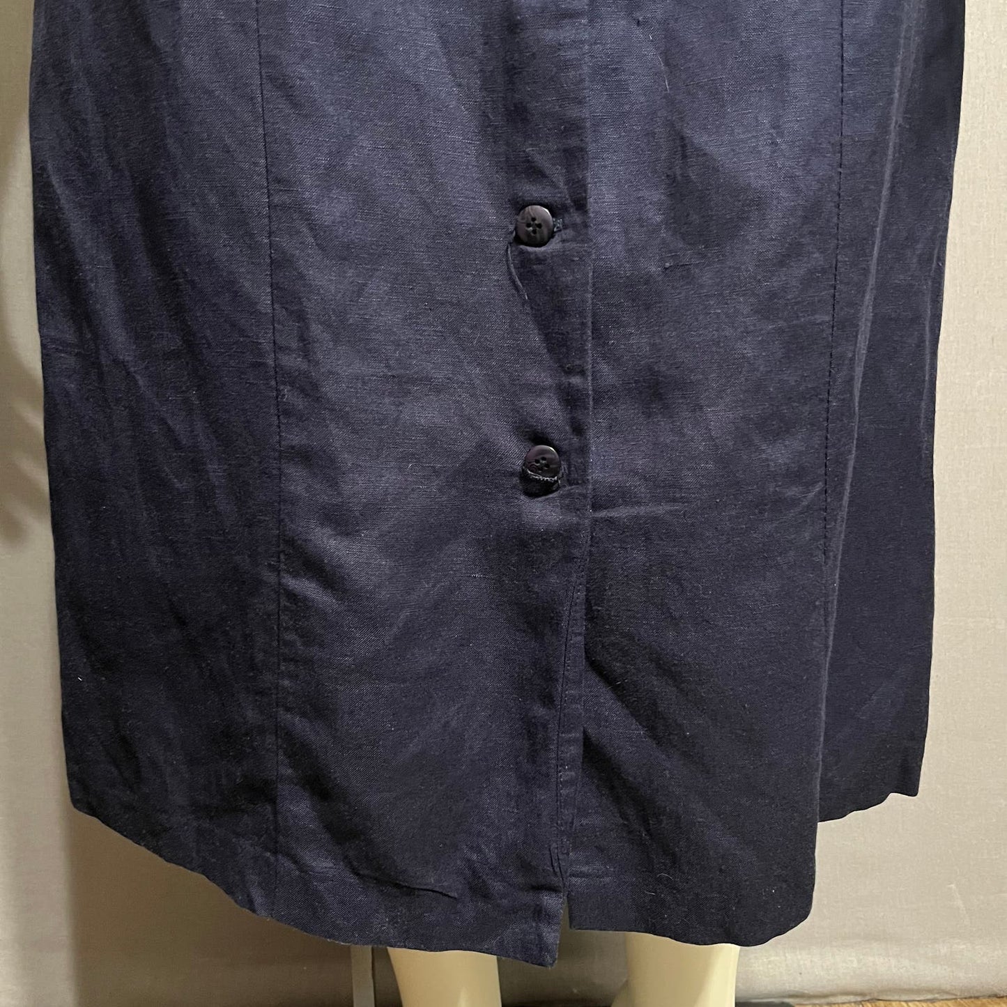 CH Signature Navy Linen Cotton Maxi Sleeveless Button Front Dress Sz-Small