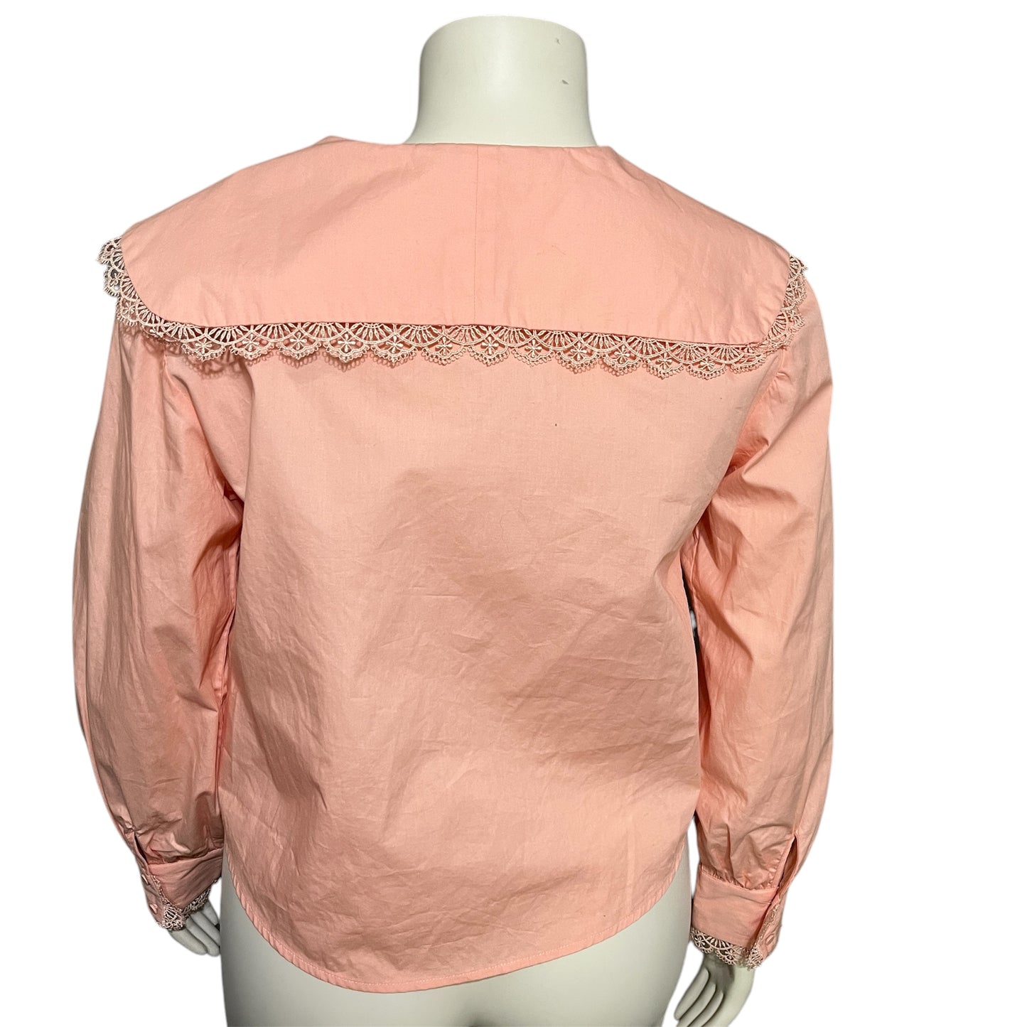 Yas Pastel Peach Cotton Oversized Collar Lace Trim Shirts Sz-Large