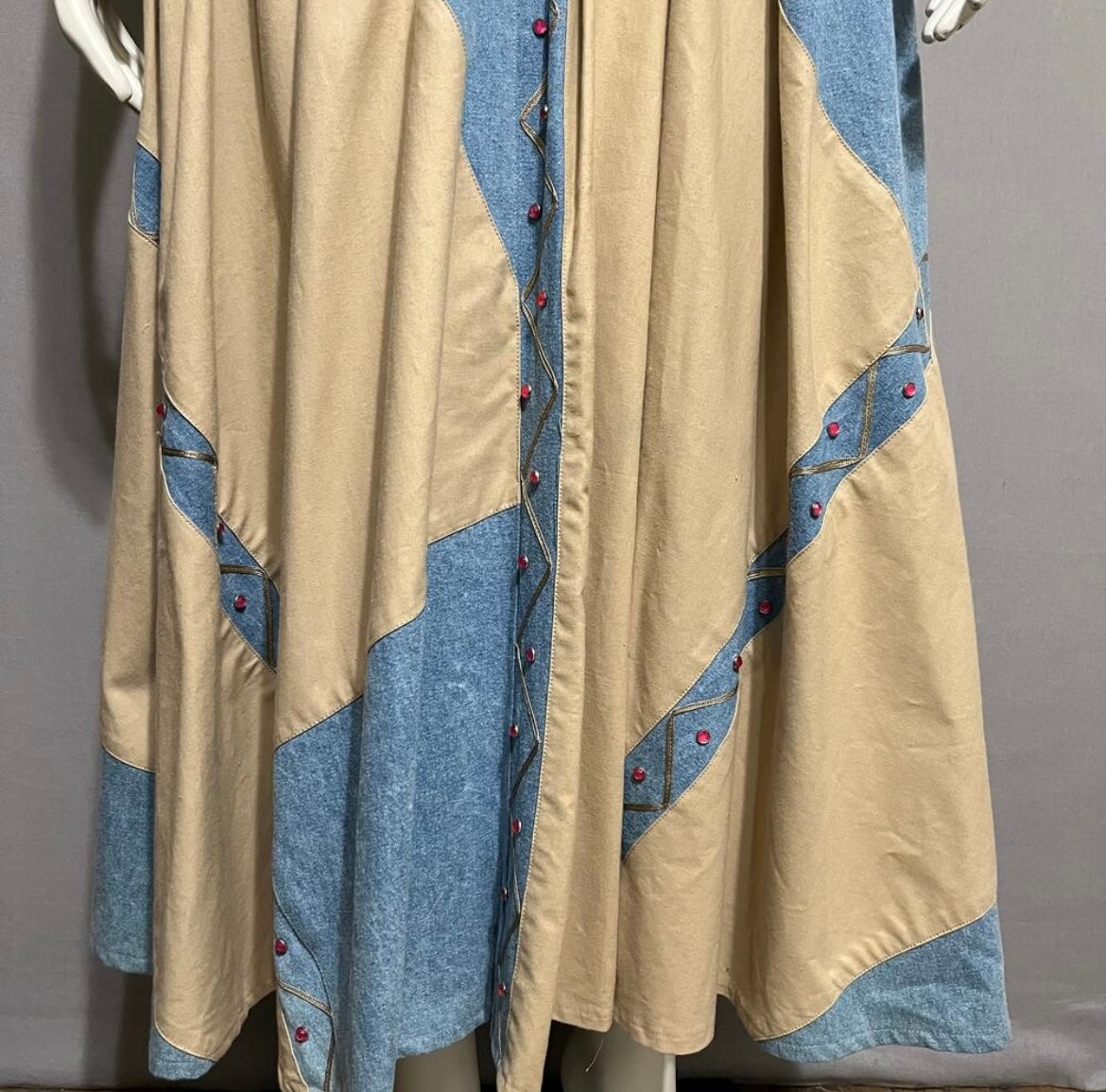 Vintage 80s Suzelle Denim Cotton Tan Pleated Drop Waist Maxi Skirt Sz-12