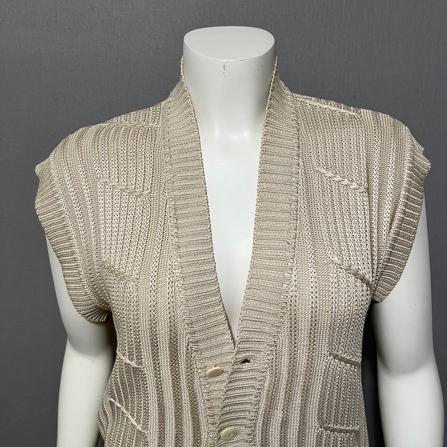 Dunhill 100% Silk Pastel Sleeveless Vest Cardigan Sz-Small