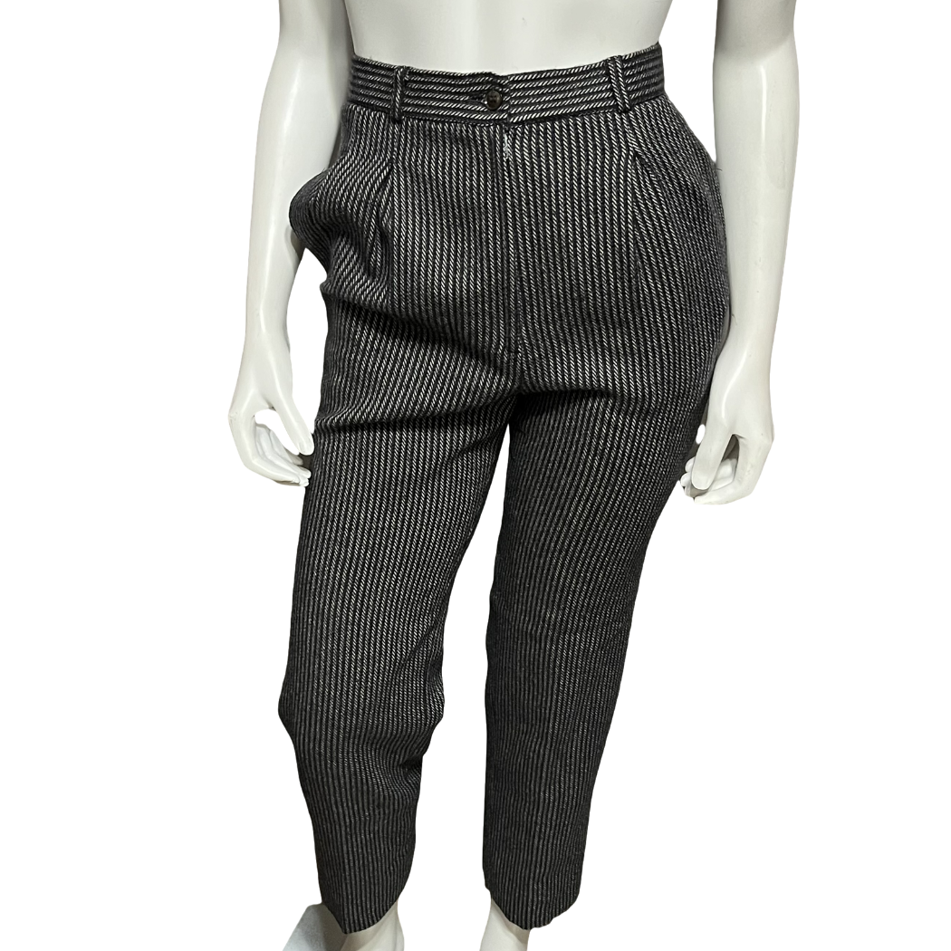 Vintage Anne Klein Striped Wool Lined High Waisted Pants Sz-6