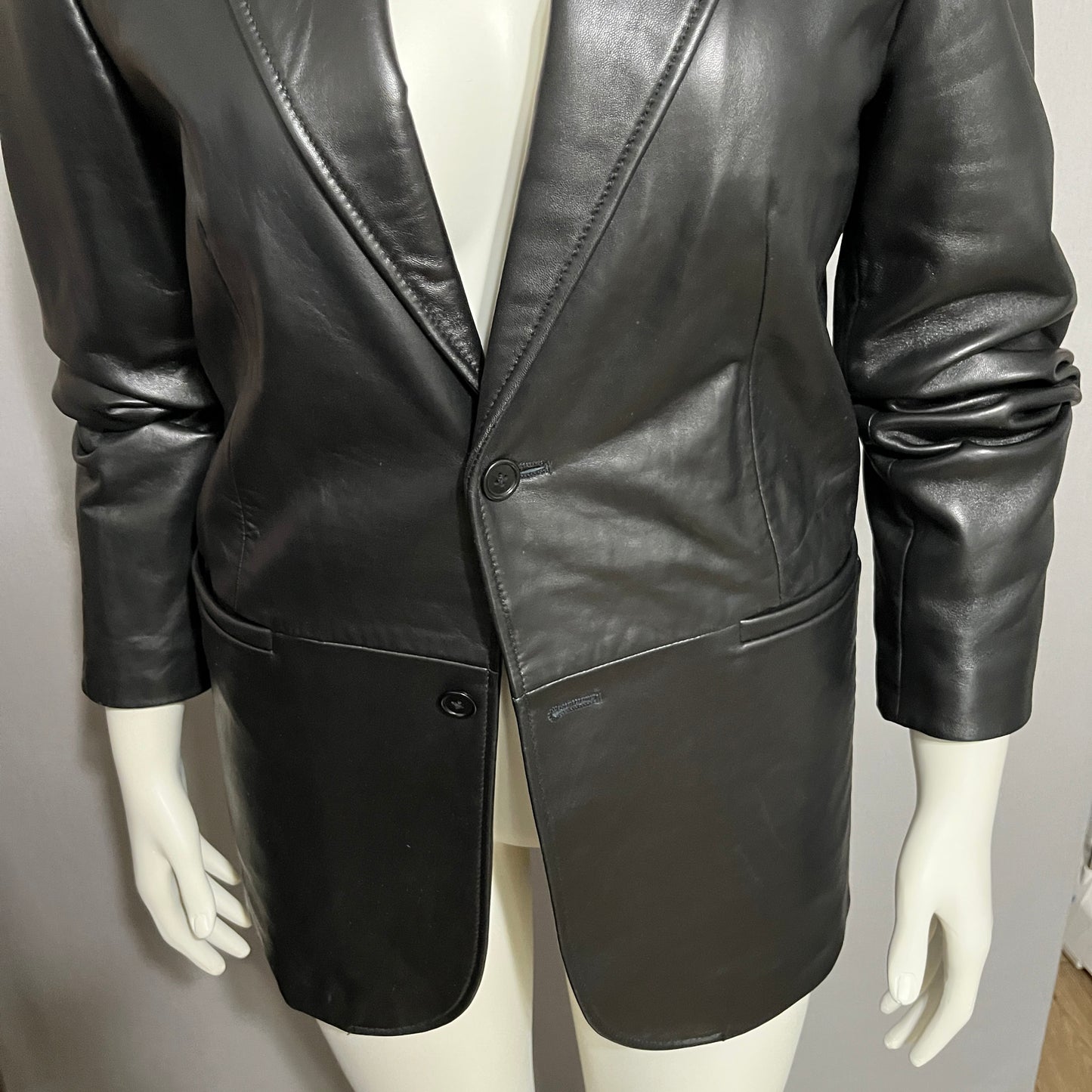 Adriano Goldschmied Black 100% Leather Blazer Jacket Sz-Medium