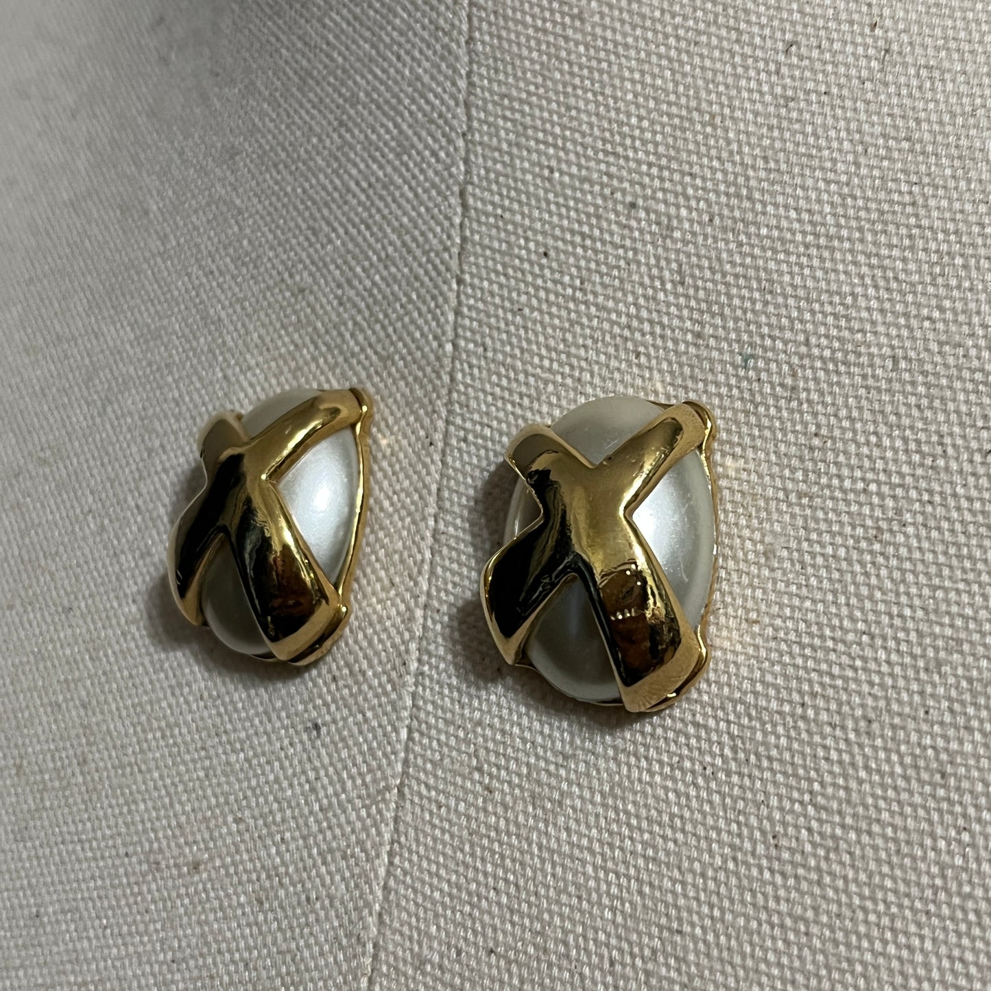 Vintage X Gold and Cream Women's Pierced Earrings