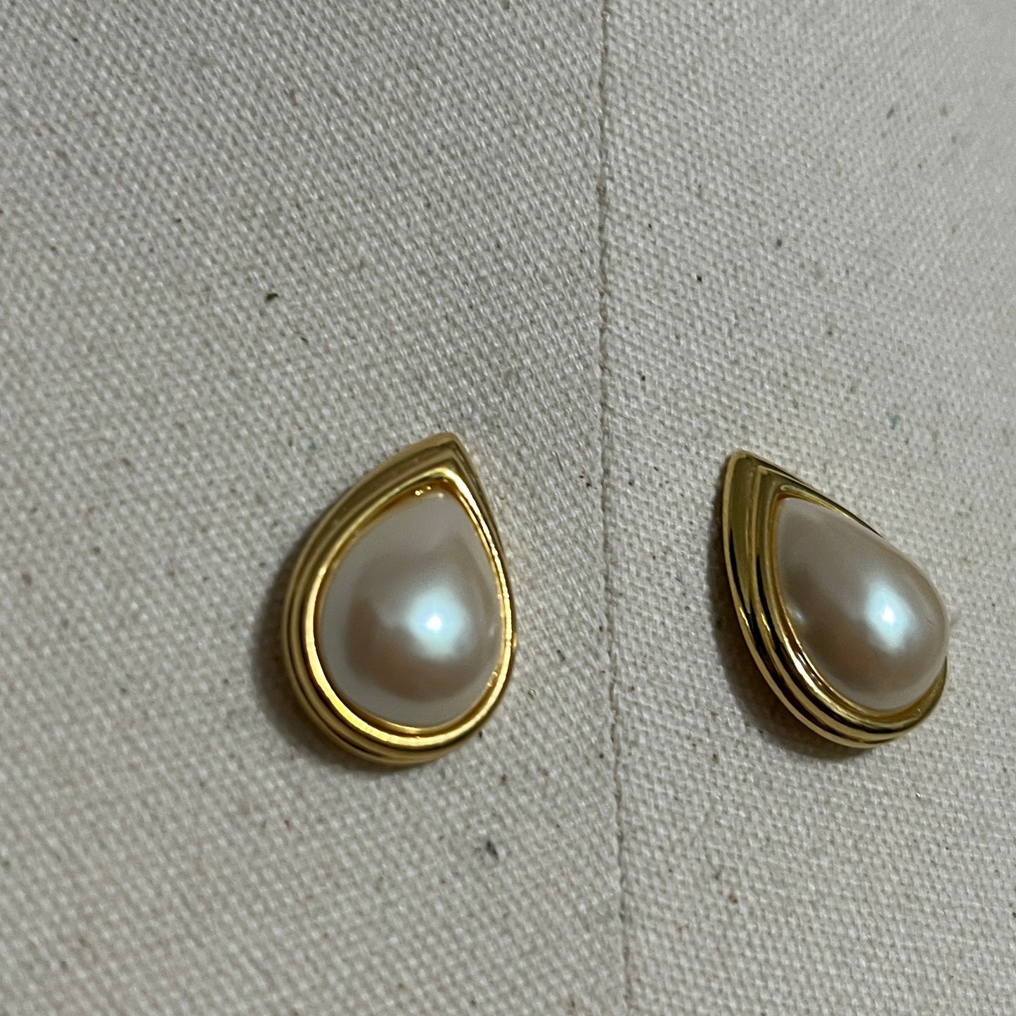 Vintage Monet Gold and Pearl Teardrop Pierced Earrings