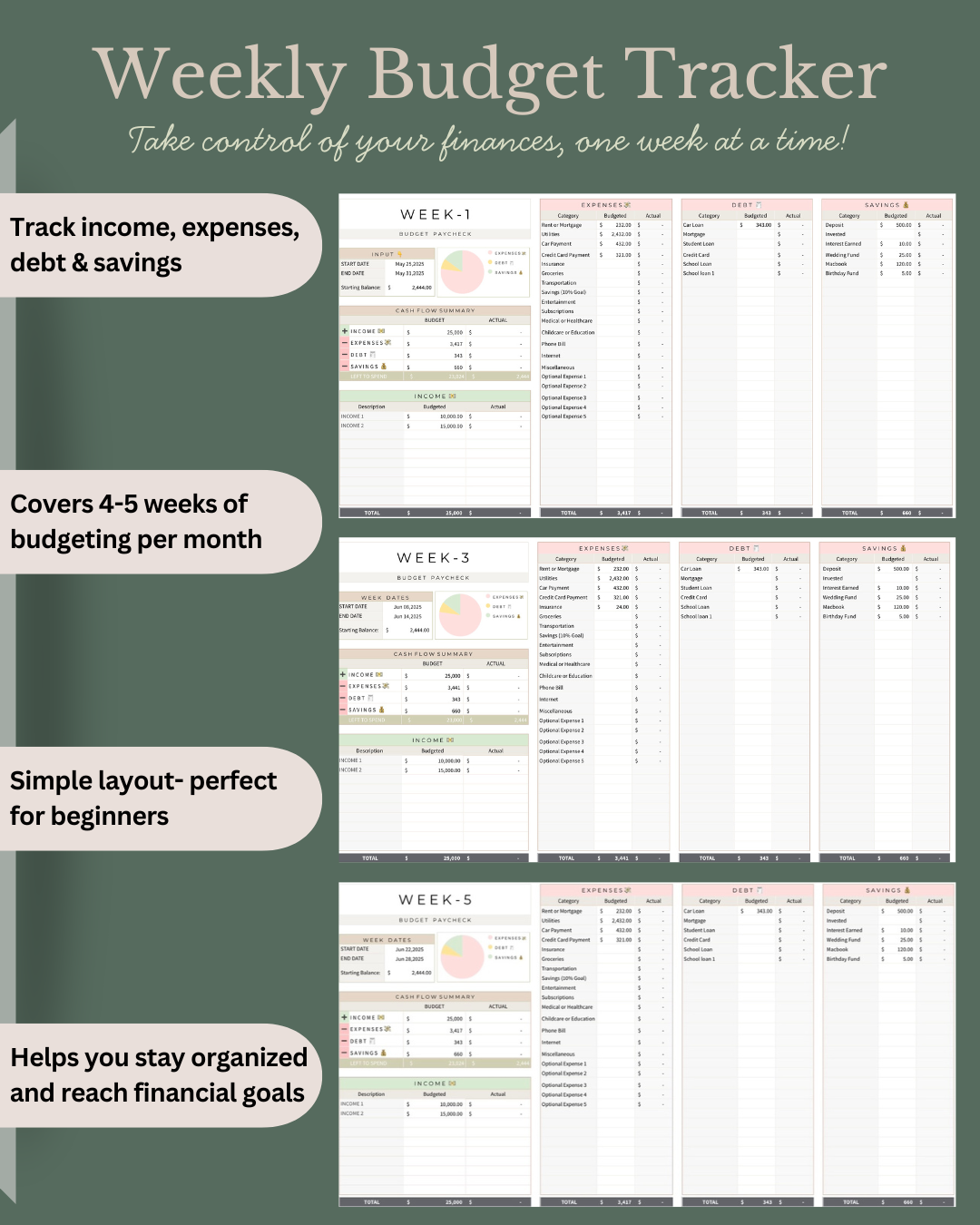 Weekly Personal Budget Tracker Spreadsheet