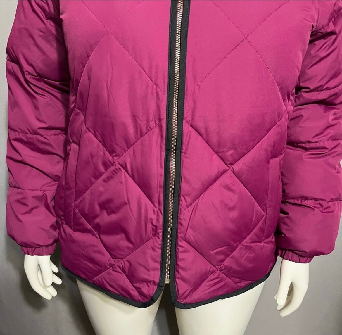 Lands End Pink Puffer Zip Up Bomber Quilted Jacket Sz-XL (18)