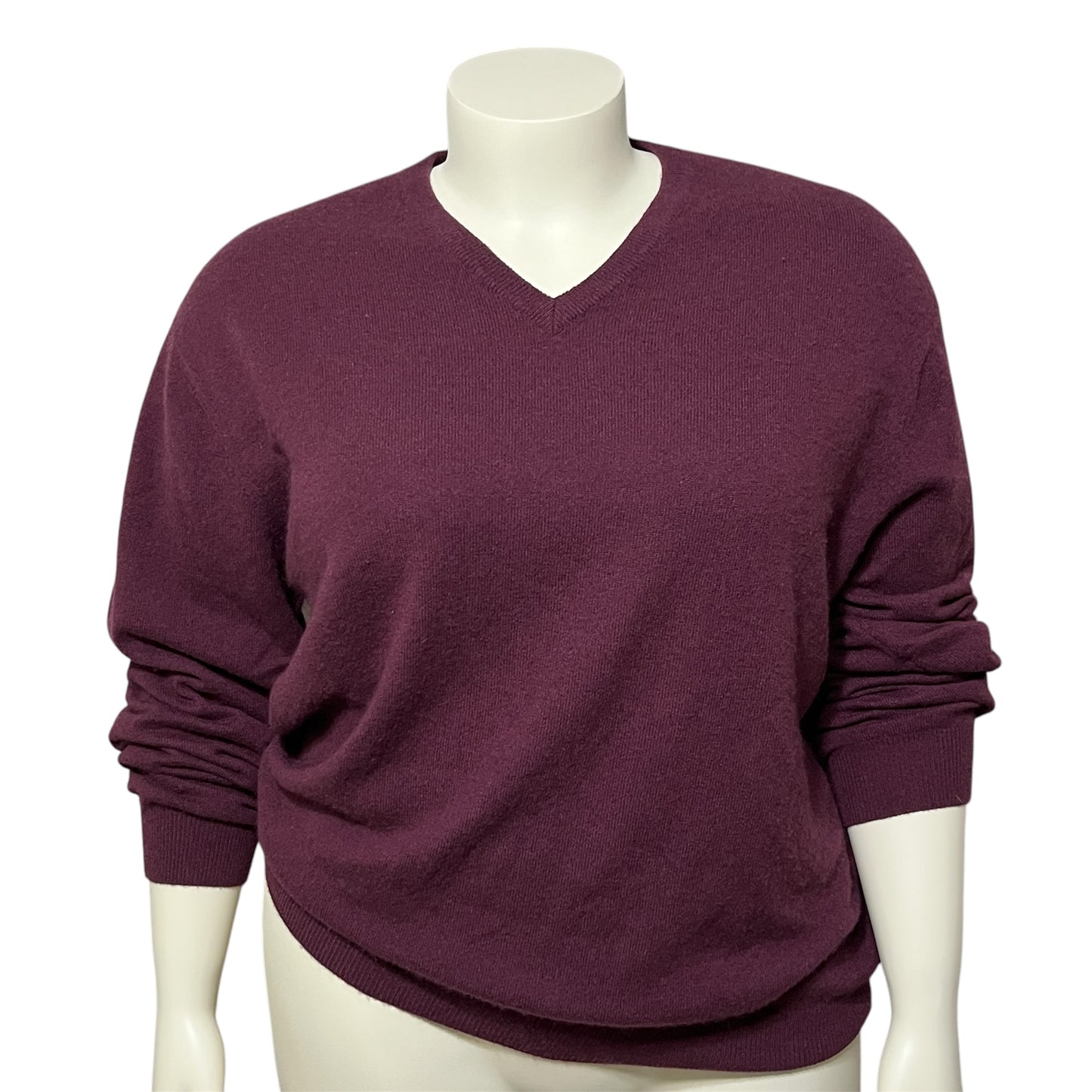 Club Room Burgundy V-Neck 100% Cashmere Sweater Sz-XXL