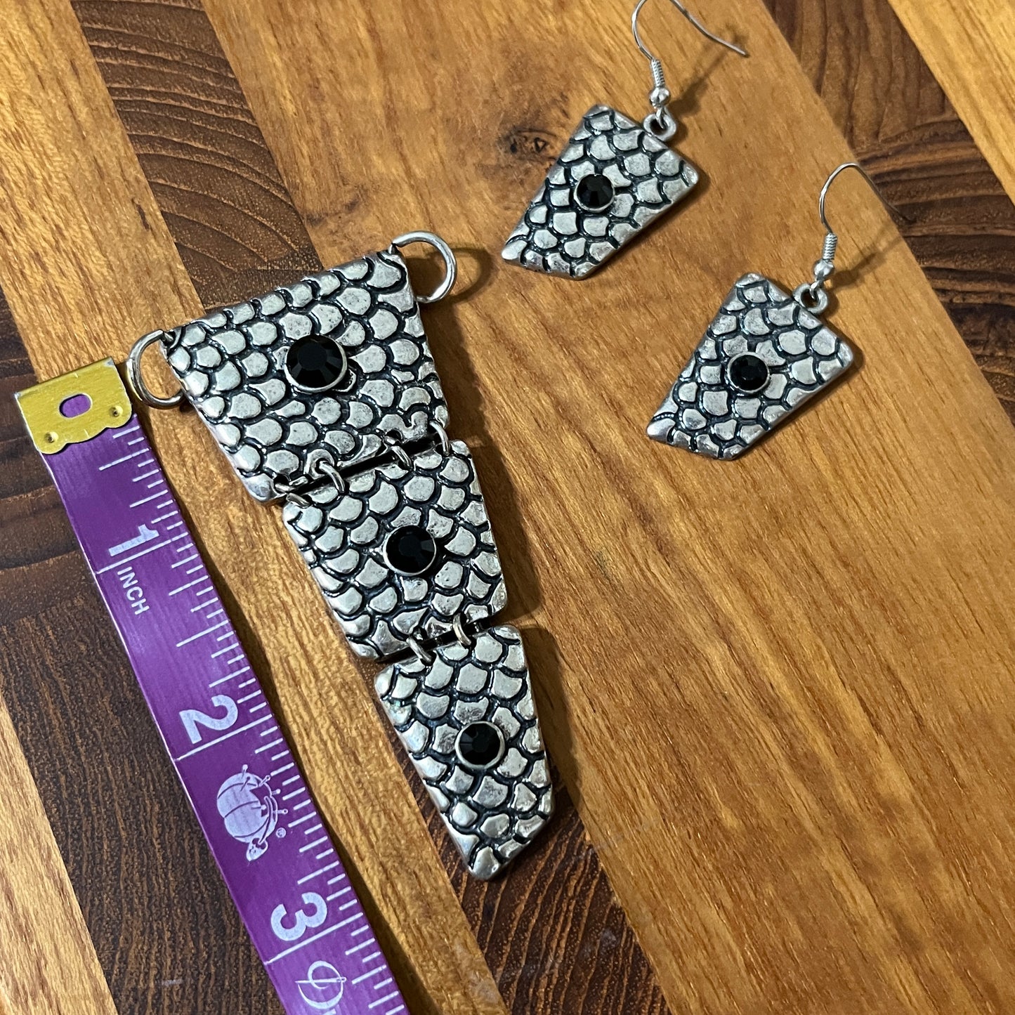 Silver Earrings & Pendant Textured Jewelry Set