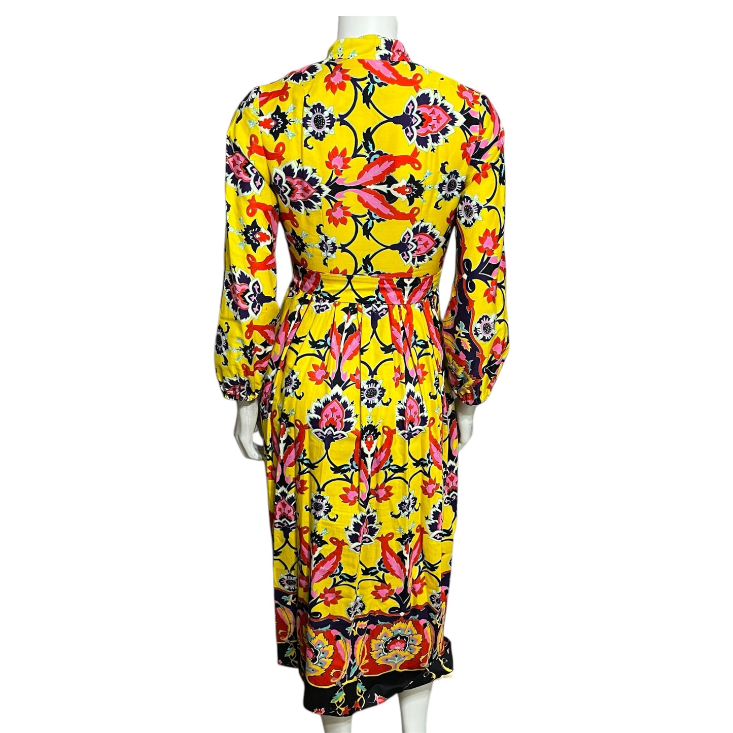 Vintage Floral Yellow Cotton Maxi Fit & Flare Dress Sz-XS