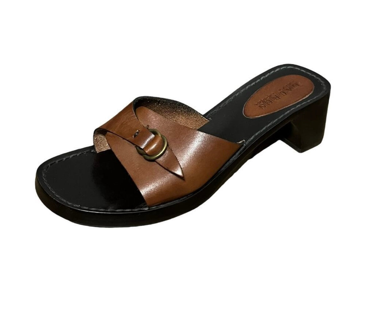 Lauren Ralph Lauren Corey Open Toe Leather Buckle Slip On Shoes Sz-7 1/2 B