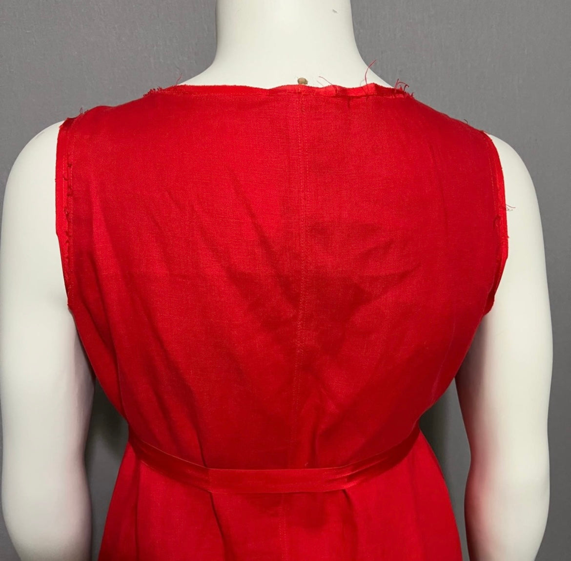 Sundance Red 100% Linen V-Neck Flare With Silk Trim Tie Dress Sz-Large