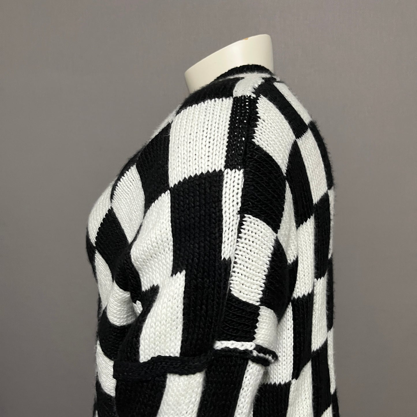 Miss Love Grid Black White Checkered Print Oversized Sweater Sz-Med-XL