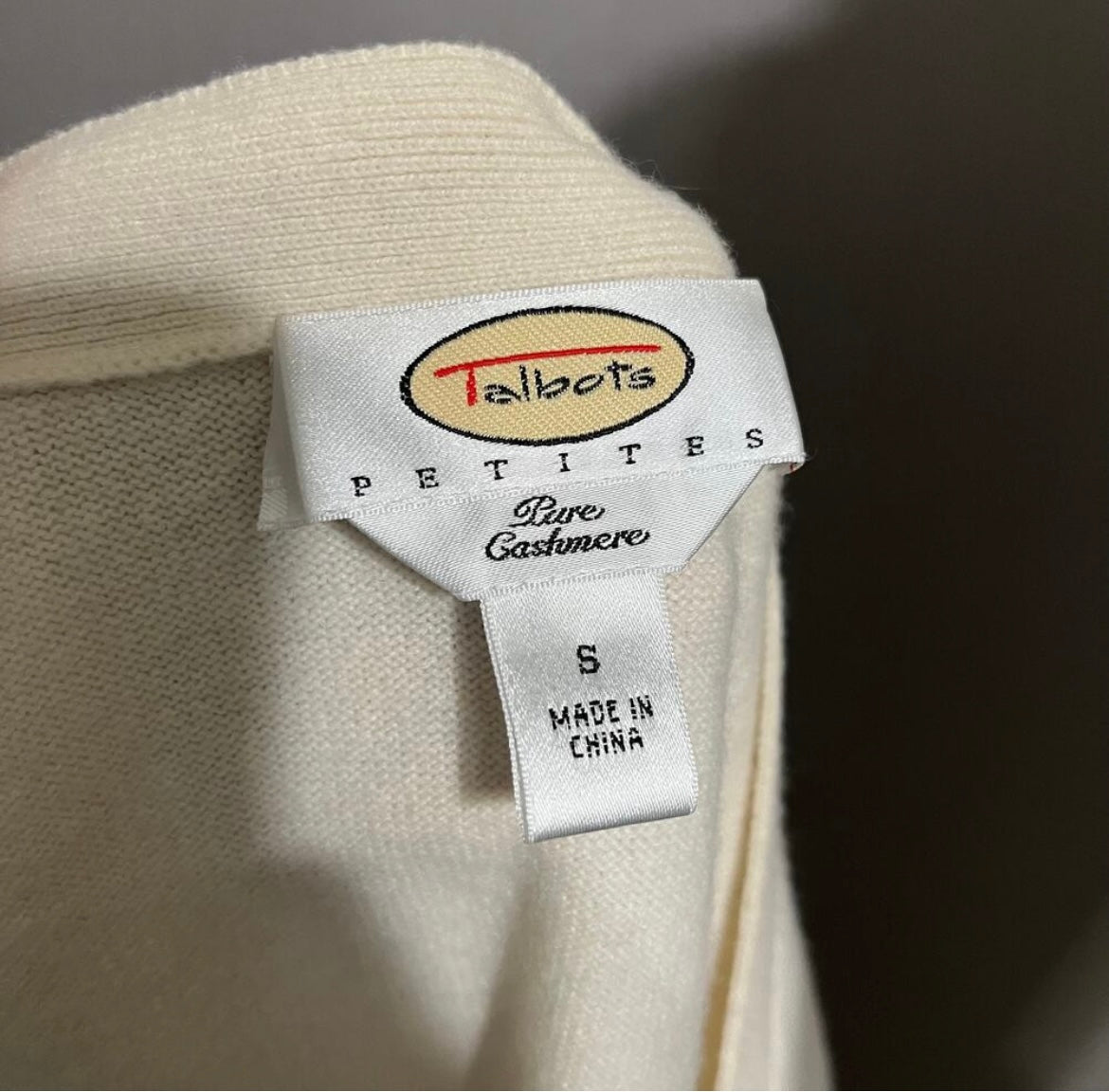 Talbots Cream 100% Cashmere One Button Cardigan Sz-Small Petite