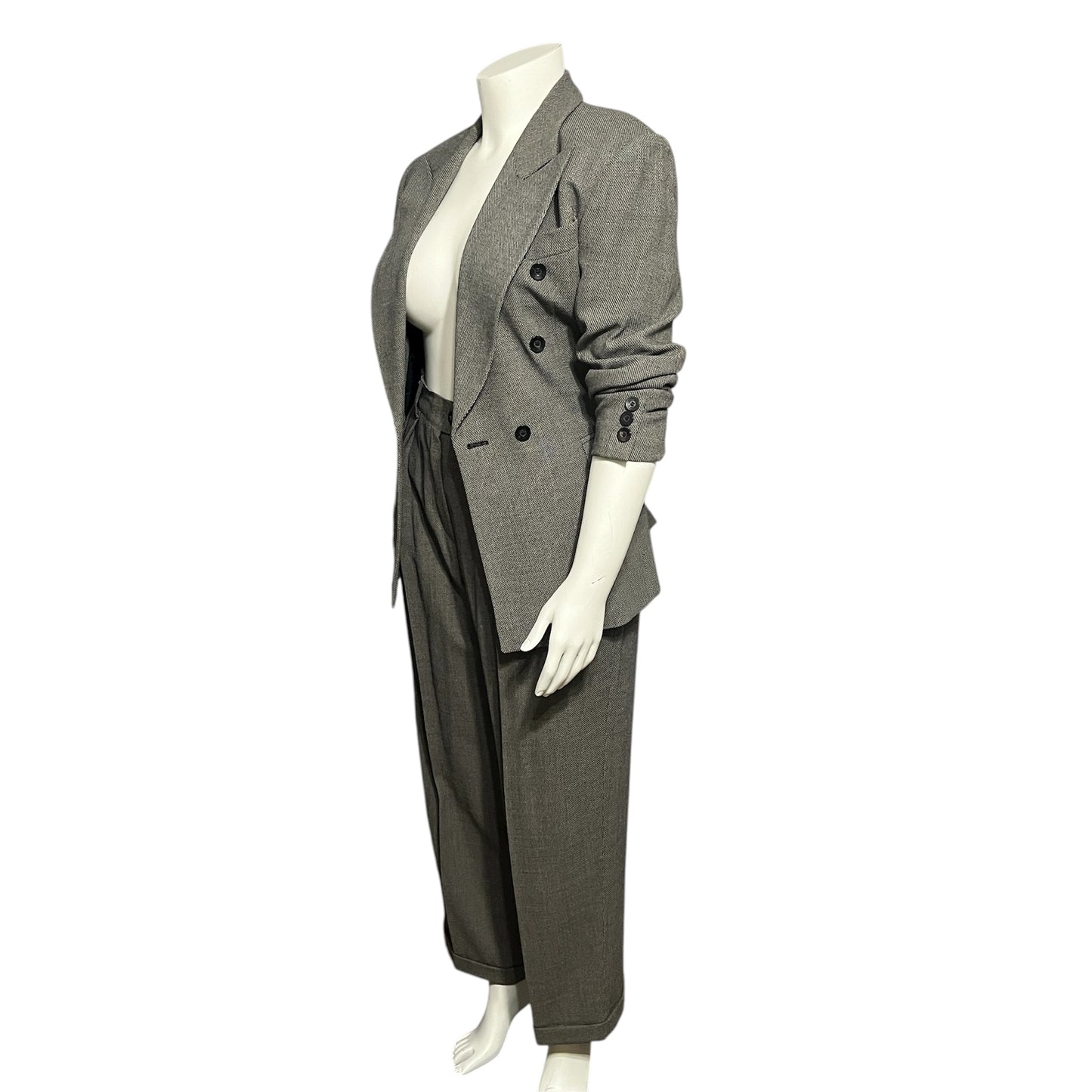 Escada 2 Pc Pants Double Breasted Pleated Neutral Set Sz-40/42 Large