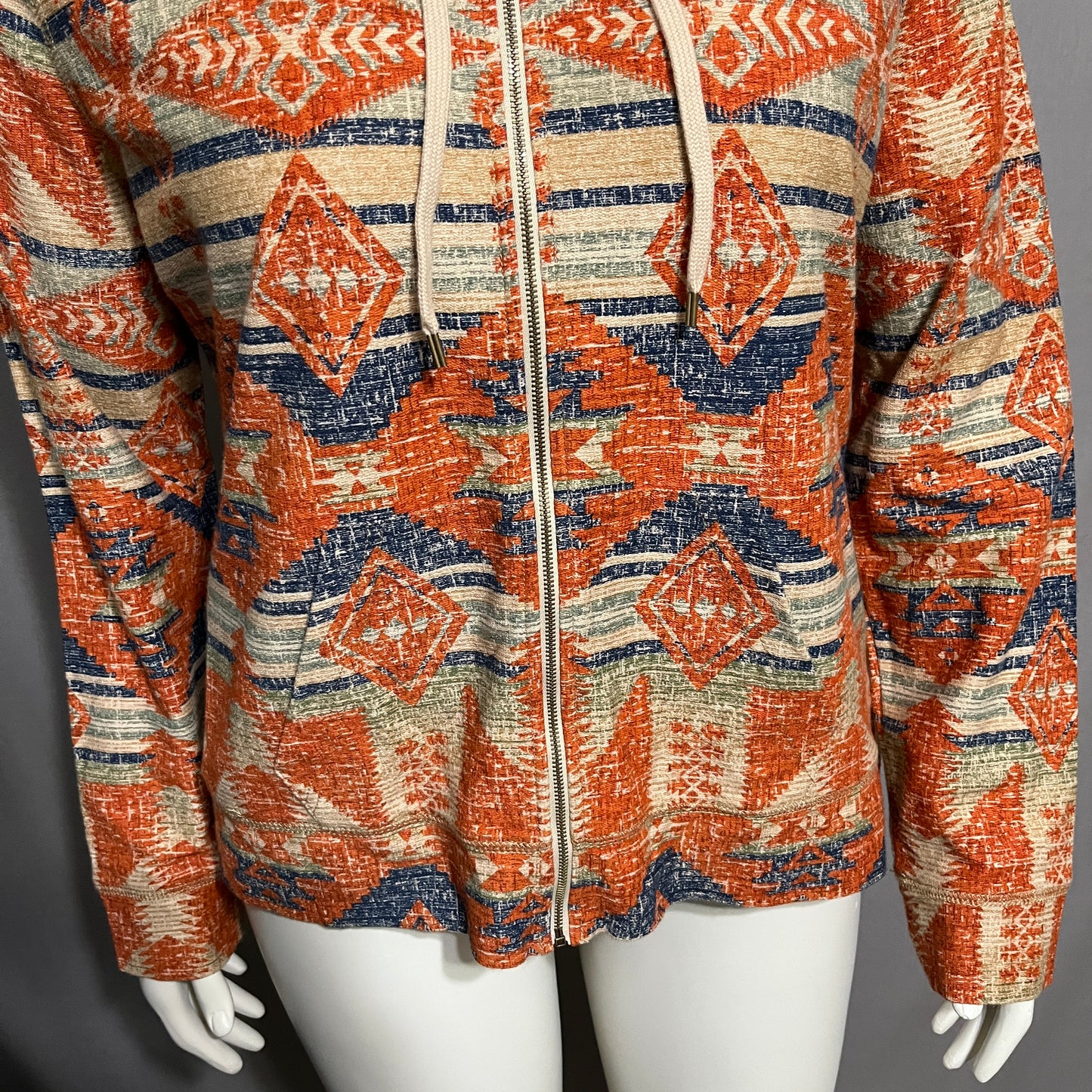 Chaps Tribal Aztec Print Orange Zip Up Hoodie Sz-XL