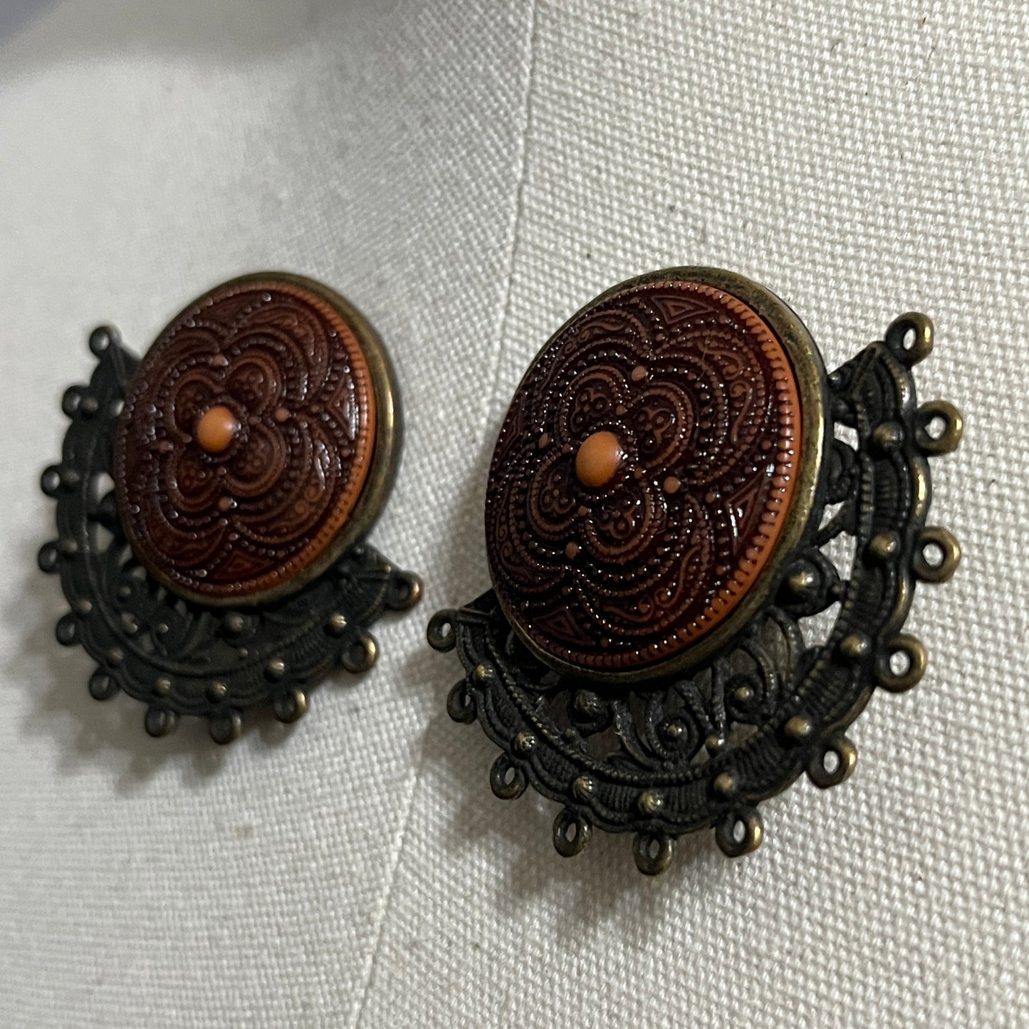 Artsy Brown and Gold Oversized Clip On Earrings