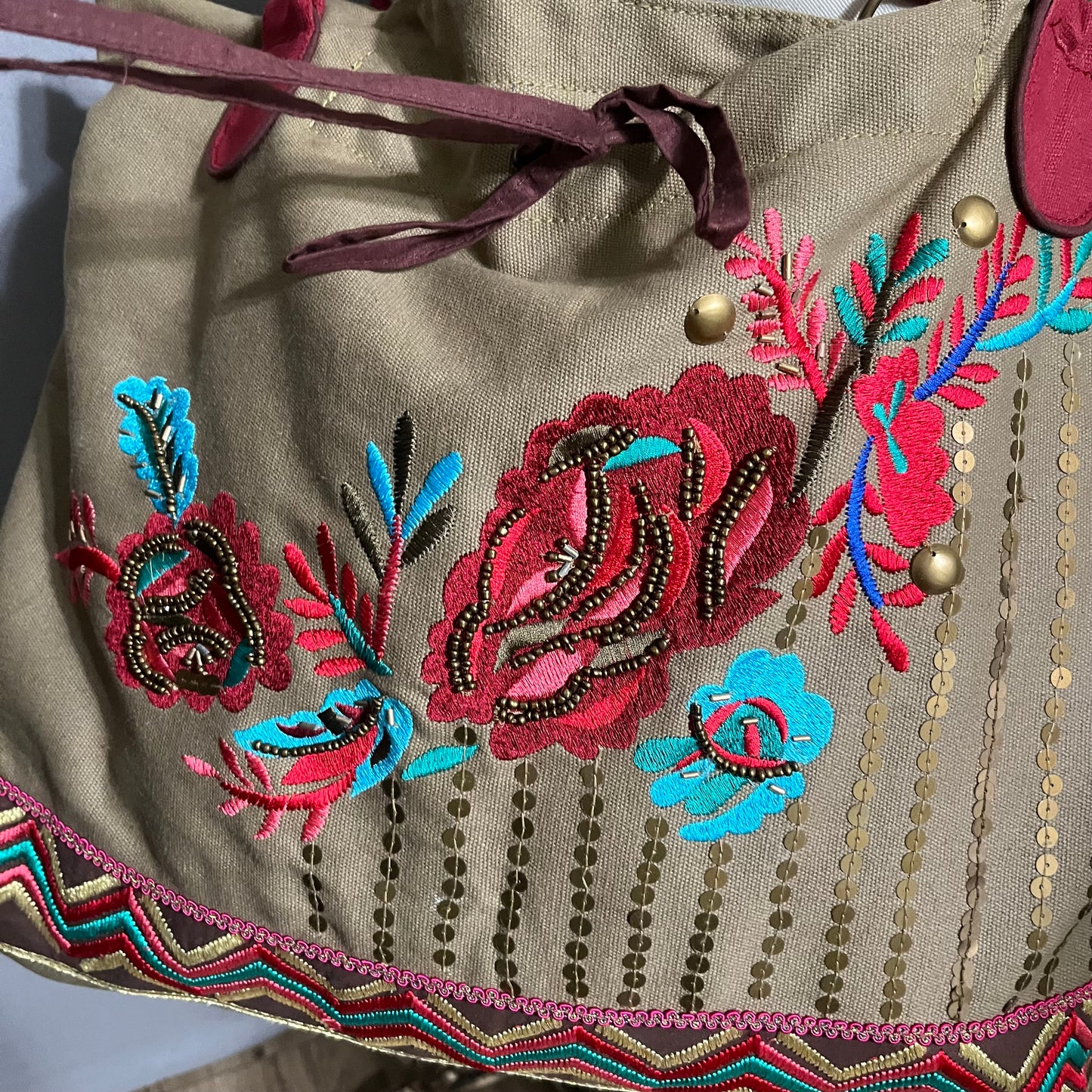 Raga 100% Cotton Embroidered Large Tote Bag-One Size
