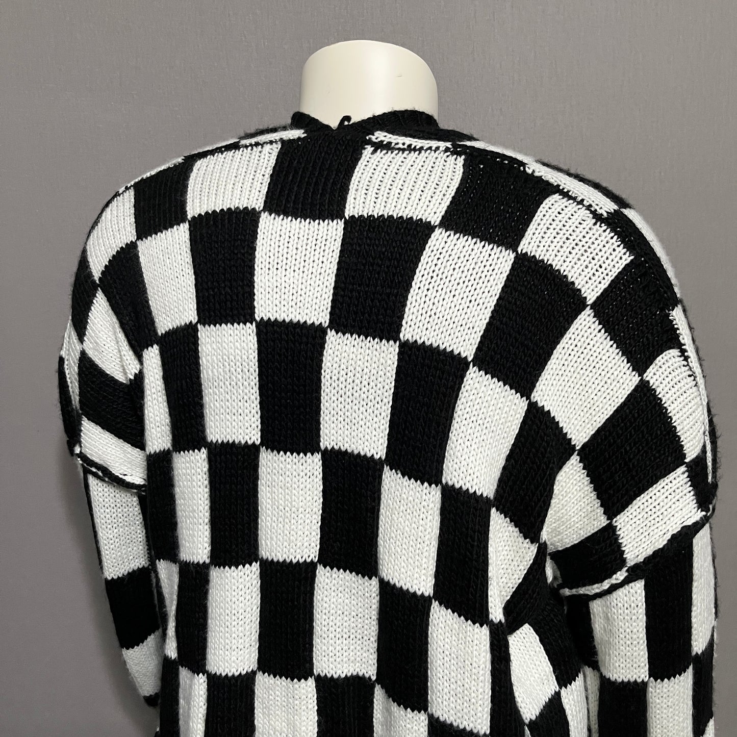 Miss Love Grid Black White Checkered Print Oversized Sweater Sz-Med-XL