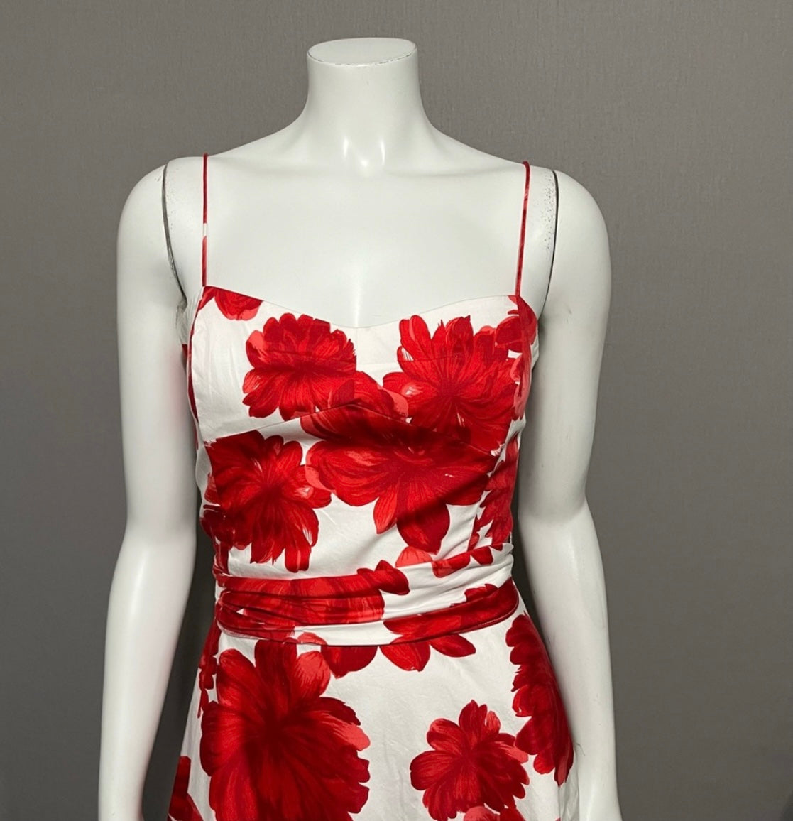 Coldwater Creek 100% Cotton Red & White Floral Spaghetti Dress Sz-12