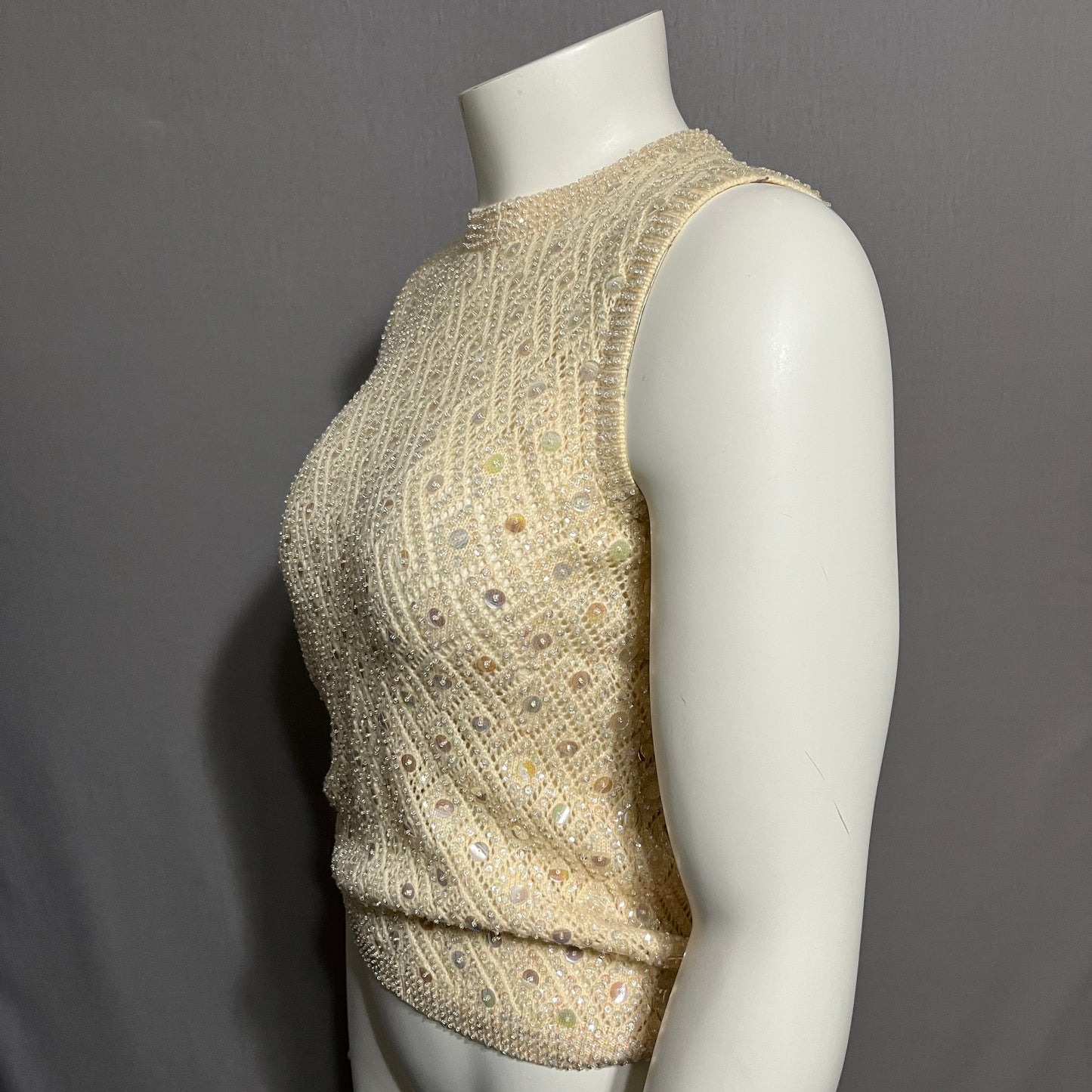 Sears Cream Sleeveless Sweater with Embellishments