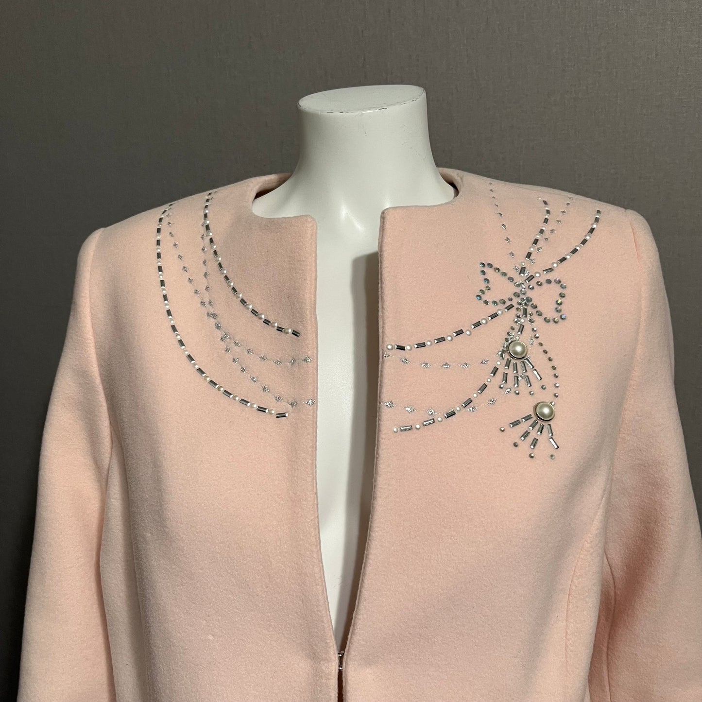 Vintage Fashionista Wool | Cashmere Blend Pink Pearl Blazer Sz-Large