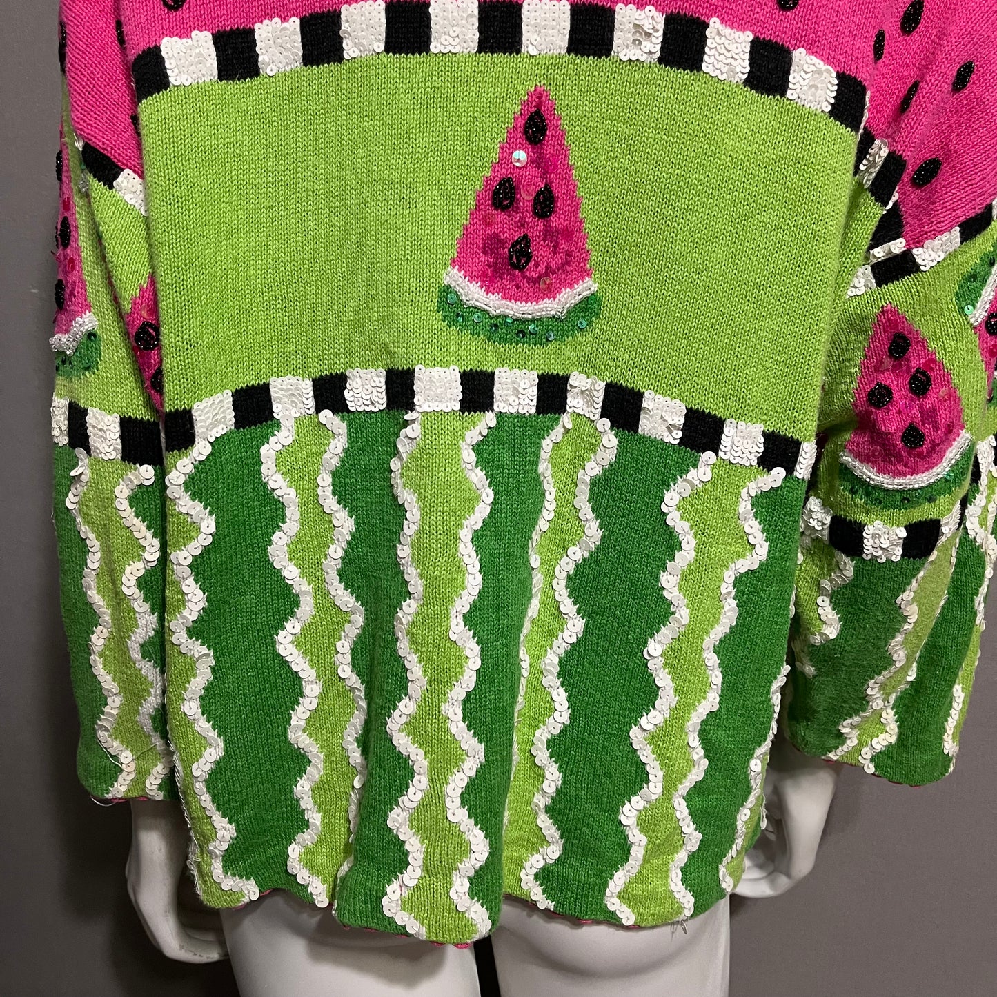 Vintage Pink Green Watermelon Sequin Sweater