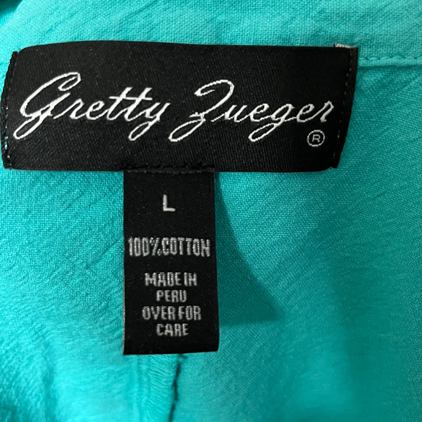 Gretty Ziegler Green Cotton Textured Short Sleeve Shirt Sz-Large
