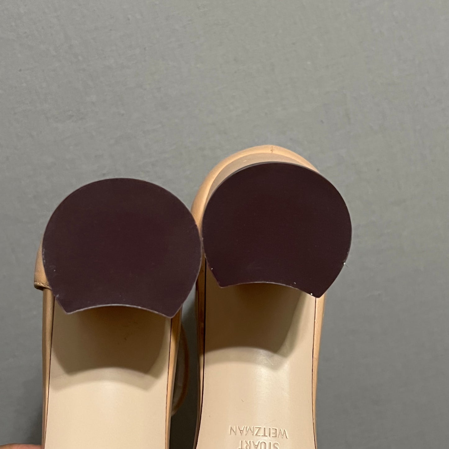 Stuart Weitzman Nude Leather Ankle Strap Block Heel Sandal Sz-8