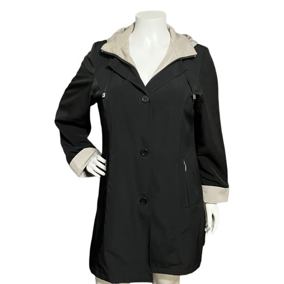 Fleet Street Black & Tan Rain Hooded Jacket Sz-XL