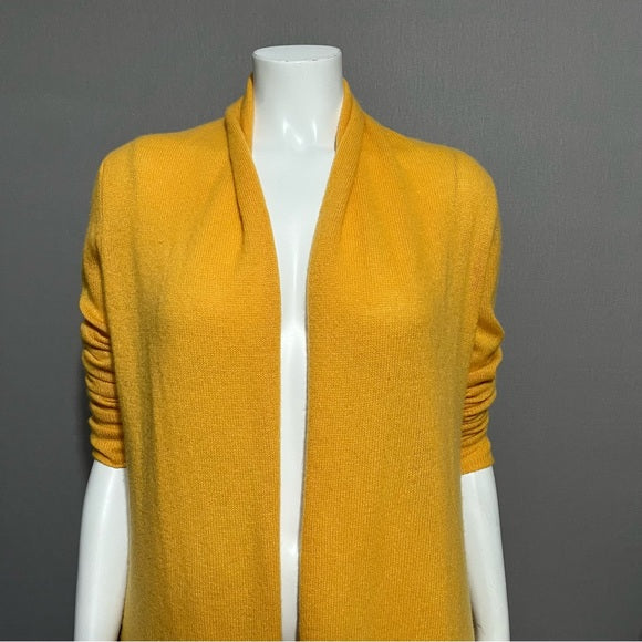 White & Warren Mustard Open Front Cashmere Cardigan Sz-Medium