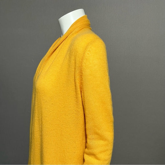 White & Warren Mustard Open Front Cashmere Cardigan Sz-Medium