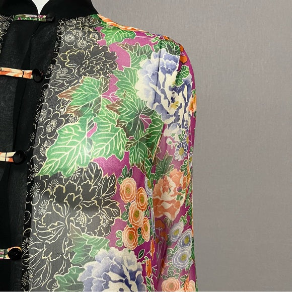 Harari 100% Silk Sheer Floral Duster Sz-Small