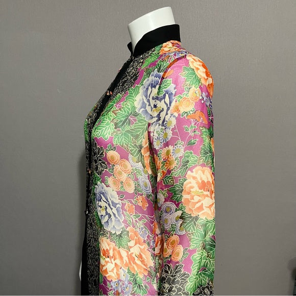 Harari 100% Silk Sheer Floral Duster Sz-Small