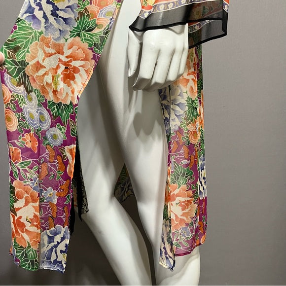 Harari 100% Silk Sheer Floral Duster Sz-Small