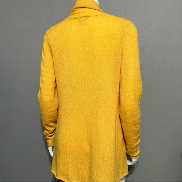 White & Warren Mustard Open Front Cashmere Cardigan Sz-Medium