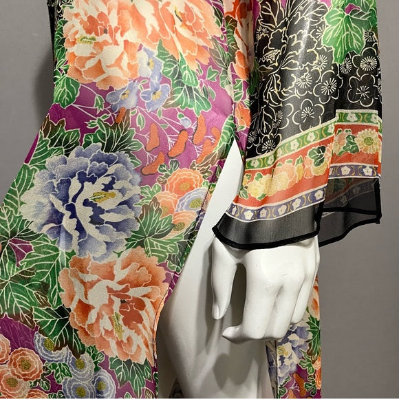 Harari 100% Silk Sheer Floral Duster Sz-Small